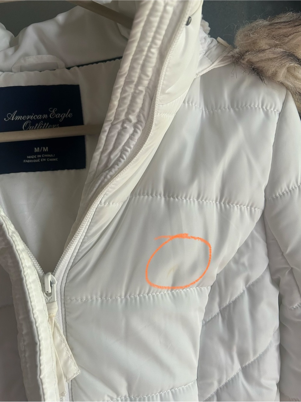 Vintage Y2K American Eagle Fur Hood Bomber Puffer Jacket Full Zip Coat White M - Picture 12 of 12